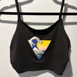 Black Crop Top with Ocean Scene